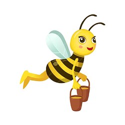 set-funny-cartoon-bees-bee-sits-flower-bees-carry-nectar-honey-buckets_273525-1212