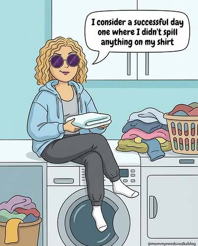 May be a doodle of laundromat and text that says 'I consider a successful day one where I didn't spill anything on my shirt D0 000 80 0 D @mommyneedsvodkablog'